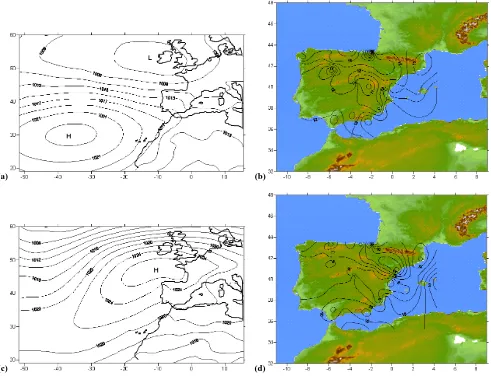 Fig. 6. Composite anomaly maps of the ﬁrst mode:(c) (a) MSLP (hPa) and (b) wind gust (ms−1) corresponding to the positive composite
