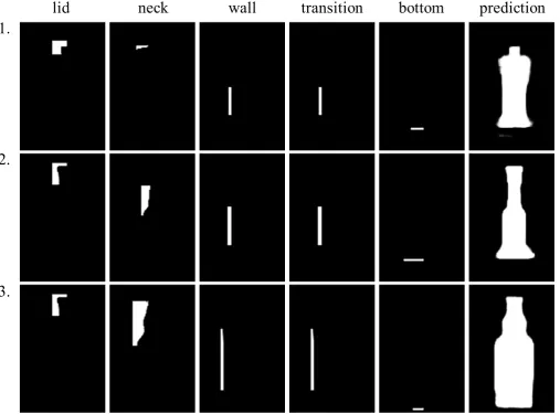Figure 4. Three variations of bottle shapes as generated by merging the decomposed parts as given by the semantic shaperepresentation approach.