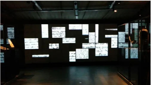 Figure 16. Dynamic audio-visual projection of forms and colours based on fragments of artefacts and old 