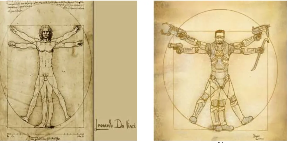 Figure 1. Vitruvius Man (a) by Leonardo Da Vinci [6] and Gordon Freeman (b) by Dave Eames [7] 