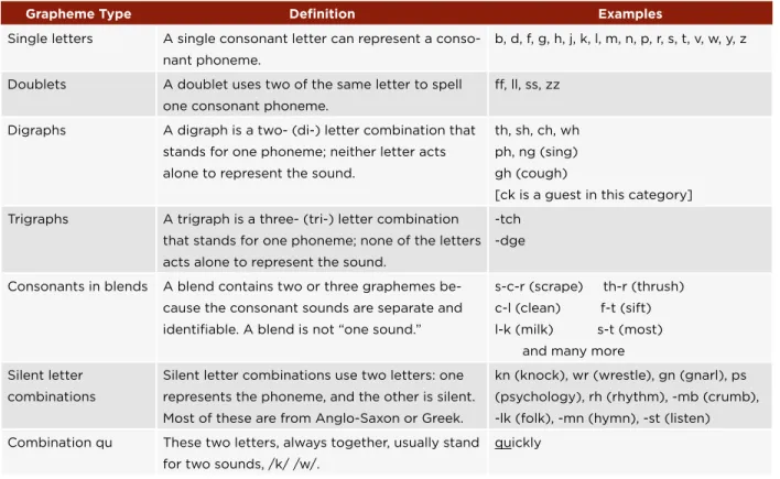 Figure 10: Consonant Graphemes with Definitions and Examples