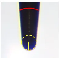 Fig. 1.  The solid lines with red and yellow are  angle and radius of a LED probe, respectively