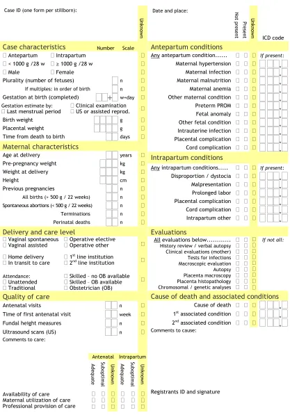 Figure 4Dataset template for stillbirthsDataset template for stillbirths. A template for the development of data collection forms for datasets of stillbirths.