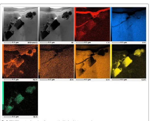 Fig. 7 a FIB cutted thin slice of white tesserae containing several opacifier crystals selected for ADT diffraction tomography