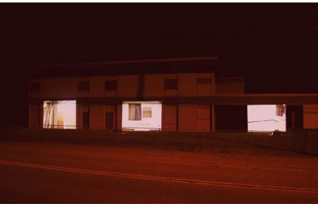 Figure 6. Natalie LeBlanc, In/Visibility of the Abandoned School, 2014. Site-specific installation with four digital slide-projected images