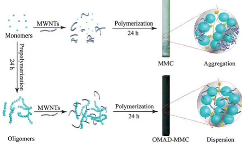 Figure 1.5. Oligomer stabilised distribution of carbon nanotubes through a poly(MAA-