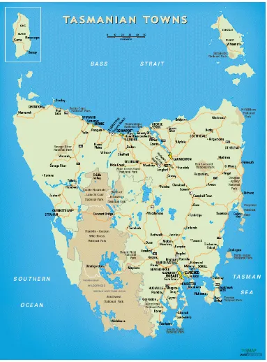 Figure 1: Map of Tasmania, reproduced with the kind permission of the Centre for Tasmanian Historical Studies, University of Tasmania