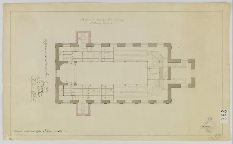 Figure 3:  St David’s Church Hobart Town (Plan for Reconfigured Seating)  