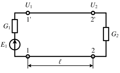 Figure 2. The equivalent circuit of conductive and wireless connections between electronic devices in material of microwave integrated circuit 