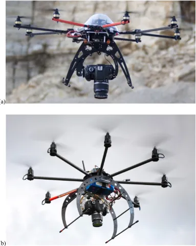 Figure 1.1 – The two Oktokopters used in this study : (a) Mikrokopter Oktokopter airframe, (b) Droidworx AD-Heavy Lift airframe 