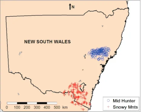 Fig. 1. Location of the tw o study areas in NSW.