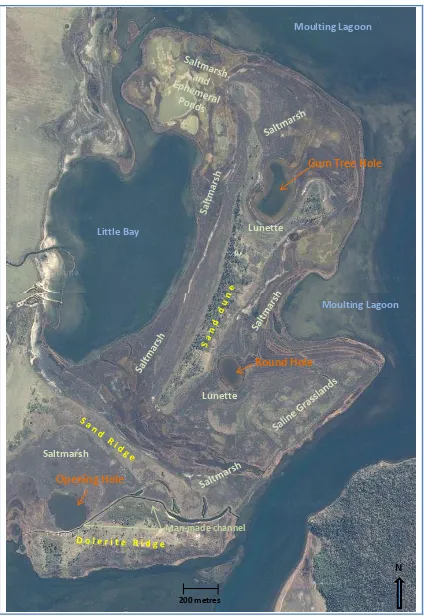 Figure 2.4: Long Point physical and geomorphological features. Source: Google Maps (2014)
