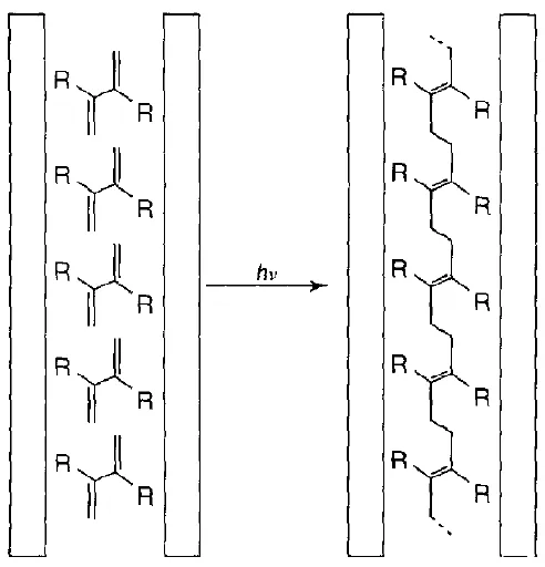 Figure 1.4. Packing of individual diene monomer molecules inside the channels formed by urea and thiourea