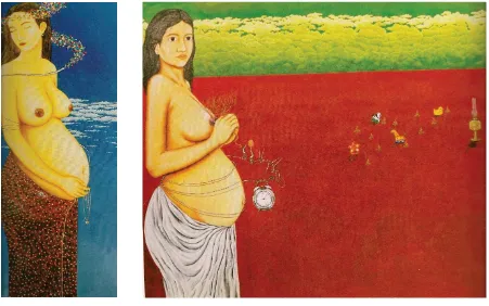 Fig. 34 (L) Laksmi Shitaresmi Indahnya Kehamilan (The beauty of pregnancy, 2003, acrylic on 
