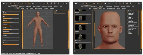 Fig. 1.MakeHuman: an attributes-based virtual character authoring tool.