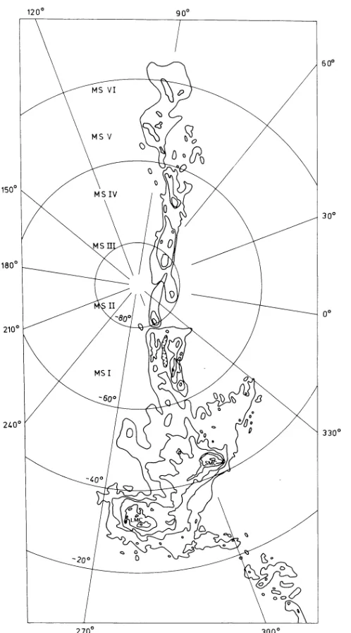 Figure 1.2: Figure 1 from Mathewson and Ford (1984) at higher resolution, 15′meta-image of several Parkes studies of the Magellanic system