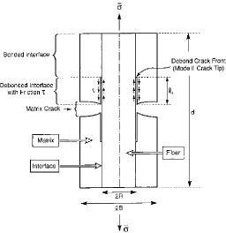 Figure 1.1 Matrix crack redirected paralell to the loading by a weak fiber-matrix bond [12]