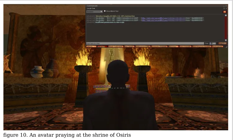 figure 10. An avatar praying at the shrine of Osiris