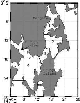 Fig. 2.1. Map of the D‟Entrecasteaux Channel (DEC). Numbers represent the Areas referred 
