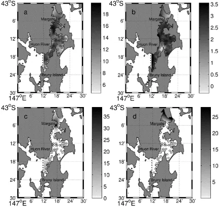 Fig. 2.4. The interpolated values of a) depth in meters, b) mean grain size, abundances (sea stars per 200 m2 transect) of A