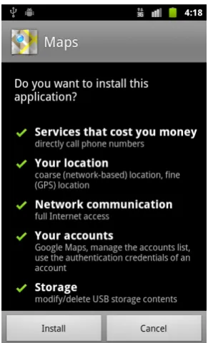Figure 1. Permissions requested by an application.