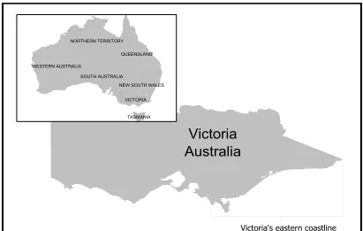 Figure 1.3 - Map of Victoria, Australia depicting the area of Victoria’s Eastern Coastline  