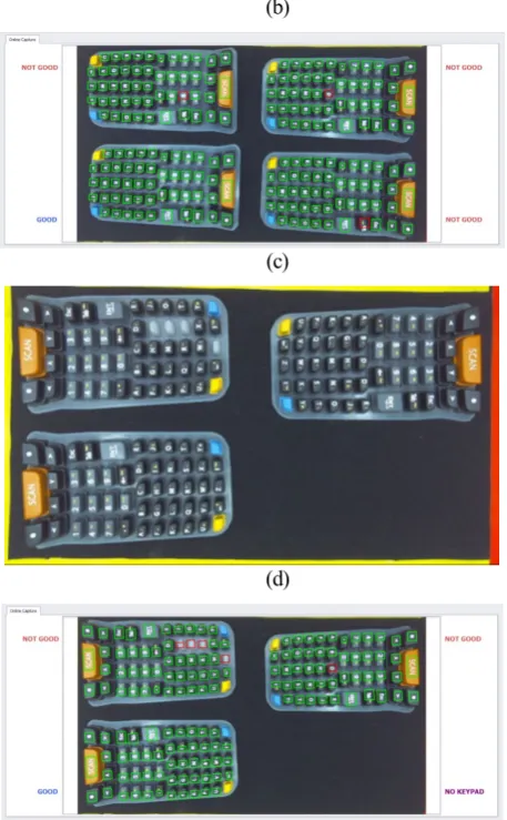 Figure 12. (a) Four input keypads; (b) Three input keypads; (c) Resulting image of (a) after applying mode 1 algorithm; (d) Resulting image of (c) after applying mode 1 algorithm