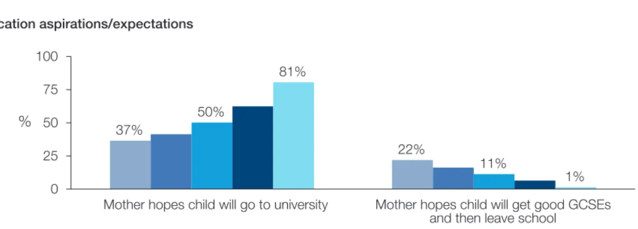 Figure 4.3 reports differences in aspirations,  attitudes to schooling and belief systems such as  ability beliefs and locus of control among children  from rich and poor families