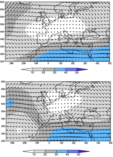 Fig. 7. Composite of wind at 250 hPa for the eastern Mediterranean.Values are in m/s.