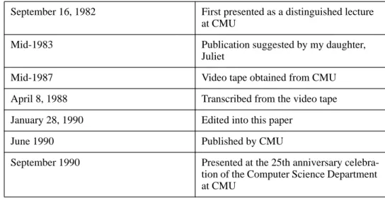 Table 1: Chronology of This Document