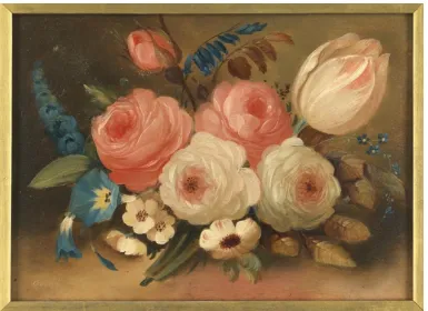 Figure 55: Still life by Gould: Still life bunch of flowers ca 1838, oil on tin, 17 x 23 cm