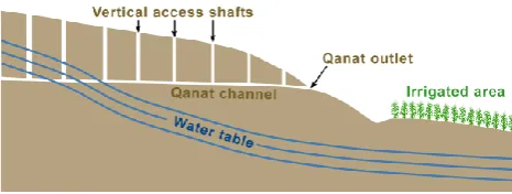 Figure 3. Cartoon cross-section through a typical qanat. 