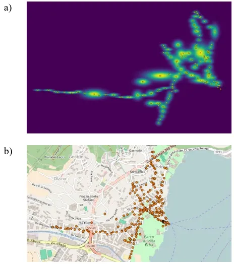 Figure 14. a) MEP-Clustering algorithm result and b) cluster visualization in Cernobbio 