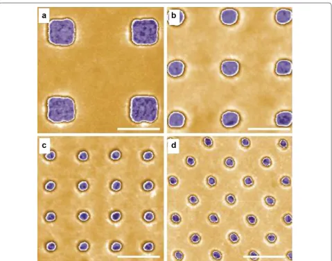 Fig. 11 Height TM-AFM images of anti-bHSA-immobilized state in air. Scale bars: 500 nm [a 300 nm, b 200 nm, c 120 nm, and d 100 nm patterned PEGDA575 hydrogel on gold substrates at the 61]