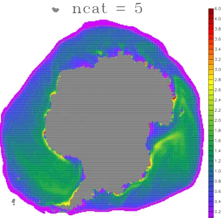 Figure 2.4: Ice thickness on 8 October 1998 for where number of categories = 5. Also shown is