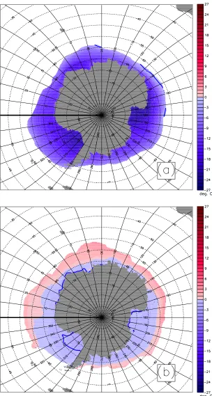 Figure 3.3: July and December monthly average air temperature in the sea ice zone: a) July;