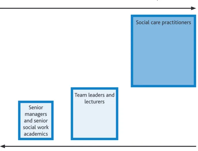 Figure 1 summarises these three groups with a suggestion of the relative size of each  in  the  workforce,  from  the  small  group  of  senior  staff  to  the  much  larger  group  of  practice staff.
