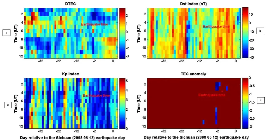 Fig. 3. Results of analysis for the Sichuan earthquake (12 May 2008) from 1 April to 22 May 2008
