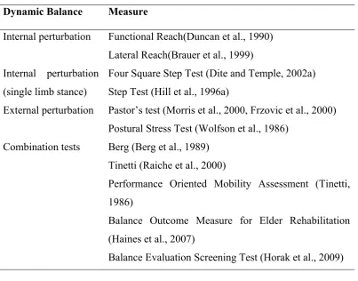 Table 2-4. Commonly used measures of dynamic balance 