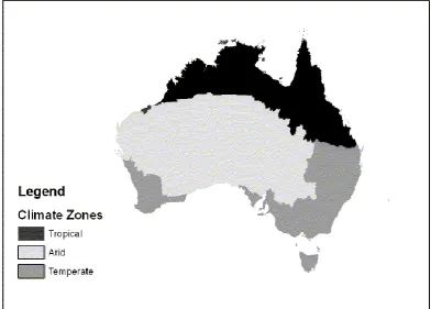 Figure 1.1. Climatic regions of Australia (Munro et al. 2007).  