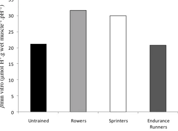 Figure 4 - In-vitro muscle buffering capacity (βmin-vitro) in the vastus lateralis of untrained subjects, rowers, sprinters and marathon runners (Adapted from Parkhouse et al., 1985)