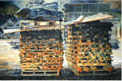 Figure 5. Raymond Arnold, things rather than the things themselves,Western Mountain Ecology –  The relationship between  2006, Acrylic on canvas (diptych) 81x122cm, John Glover Society