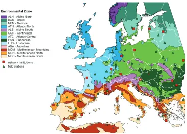 Figure 2. Potential distribution of research institutions and available field research stations in an EN-SyGMO representing the Environmental Stratification of Europe (Metzger et al