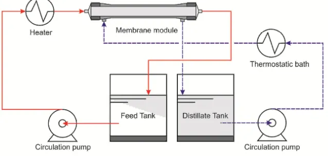 Fig. 3. Schematic diagram of membrane distillation in batch operation. Adapted from [24]