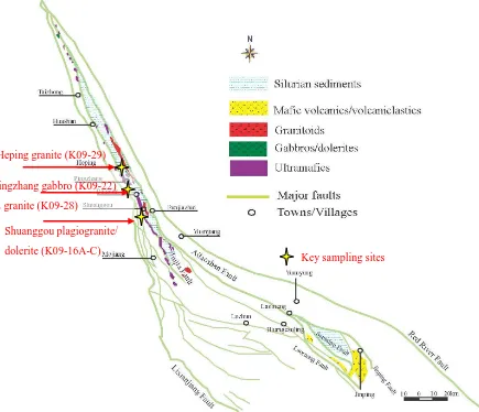 Figure 26. Simplified geological map of the Paleozoic CAL Mélange with the key sampling sites 