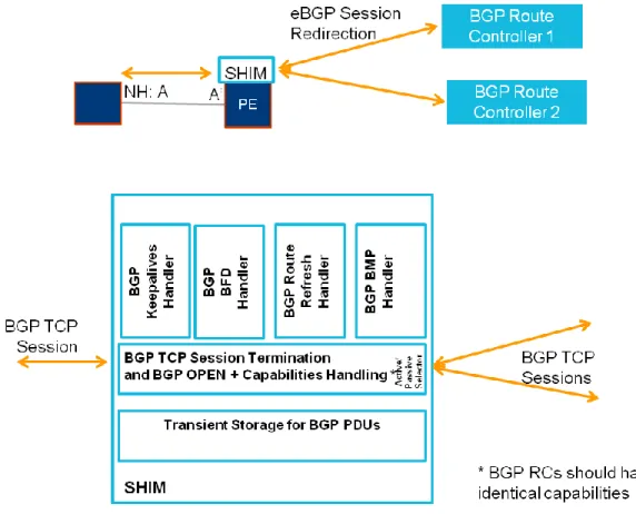 Figure 11: BGP/TCP SHIM for BGP route controller redundancy 