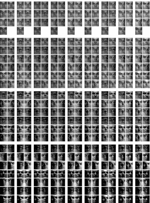 Figure 4: Original (captured) images of a single individual from the Yale Face Database B showing the variability due to illumination and pose
