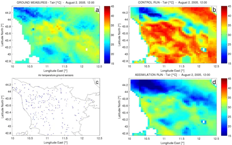 Fig. 6. Comparison between the observed and simulated averagetime series of the air relative humidity at 2 m above the ground fortwo RAMS run: control run (top panel) and coupled run (bottompanel)