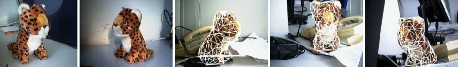 Figure 2. The method is just as effective for 3D objects. In this experiment, we detected the teddy tiger using a 3D model reconstructed from several views such as the two first images on the left.