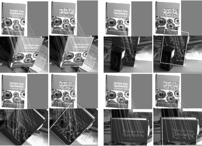 Figure 6: Comparison between SIFT method (left image) and ours (right) for a planar object